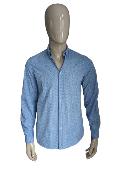 Camisa Zara Hombre. Estampado azul blanco. Talla M. Corte entallado.