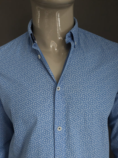 Camisa Zara Hombre. Estampado azul blanco. Talla M. Corte entallado.