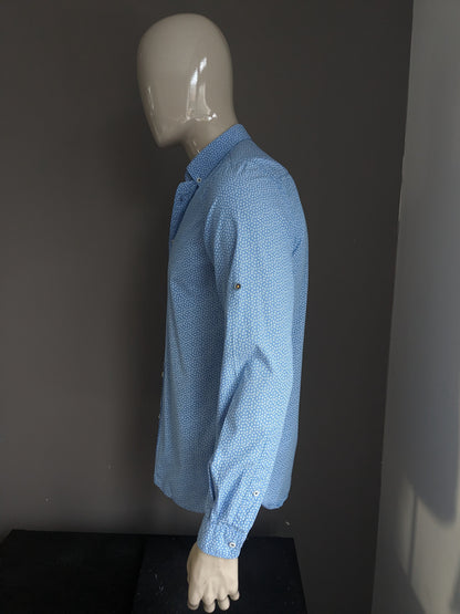 Camisa Zara Hombre. Estampado azul blanco. Talla M. Corte entallado.