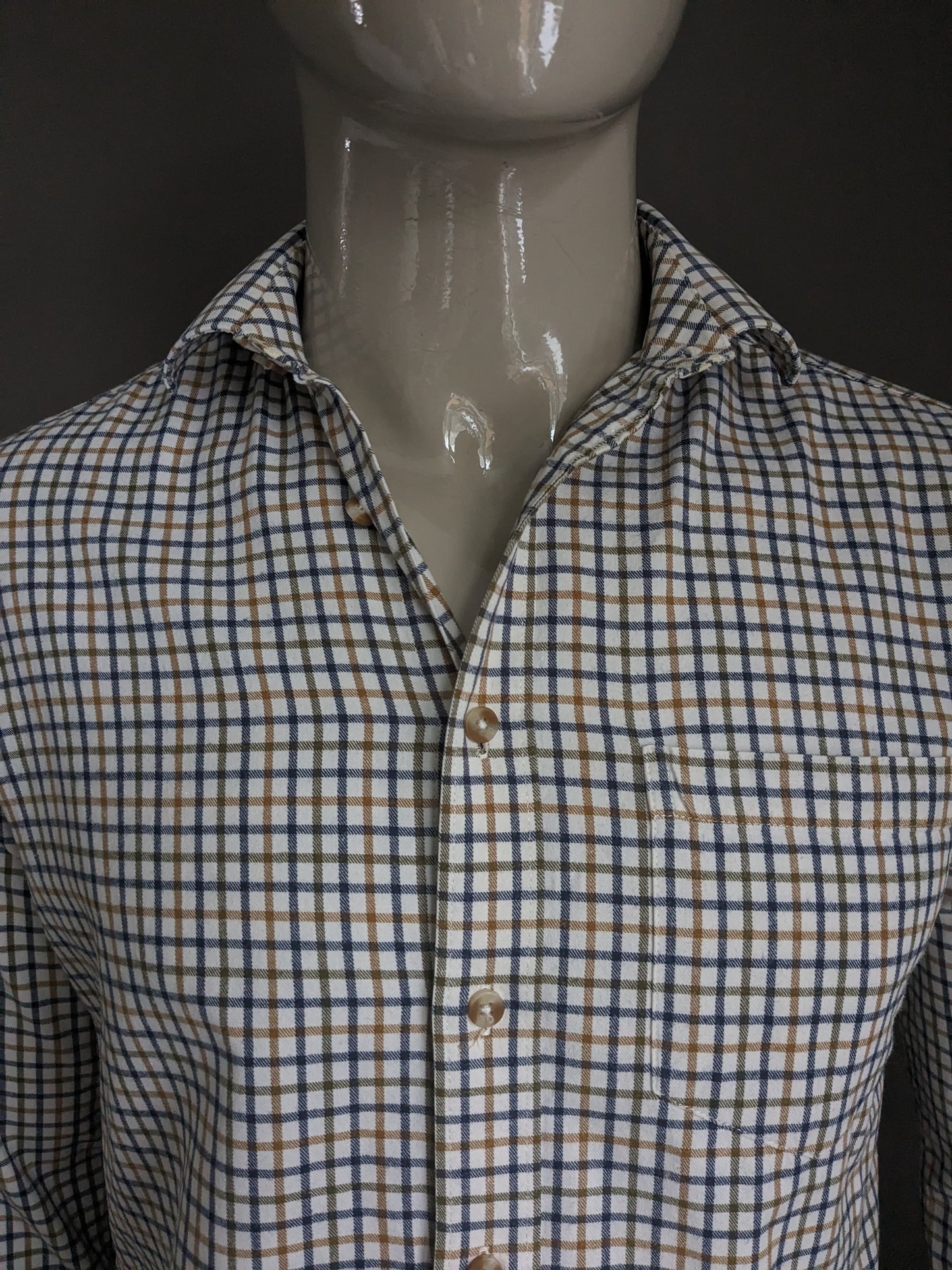 Skopes overhemd. Beige Blauw Groen Bruin geruit. Maat M.