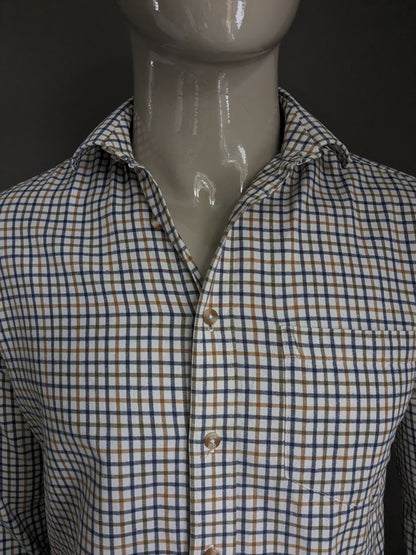 Skopes overhemd. Beige Blauw Groen Bruin geruit. Maat M.