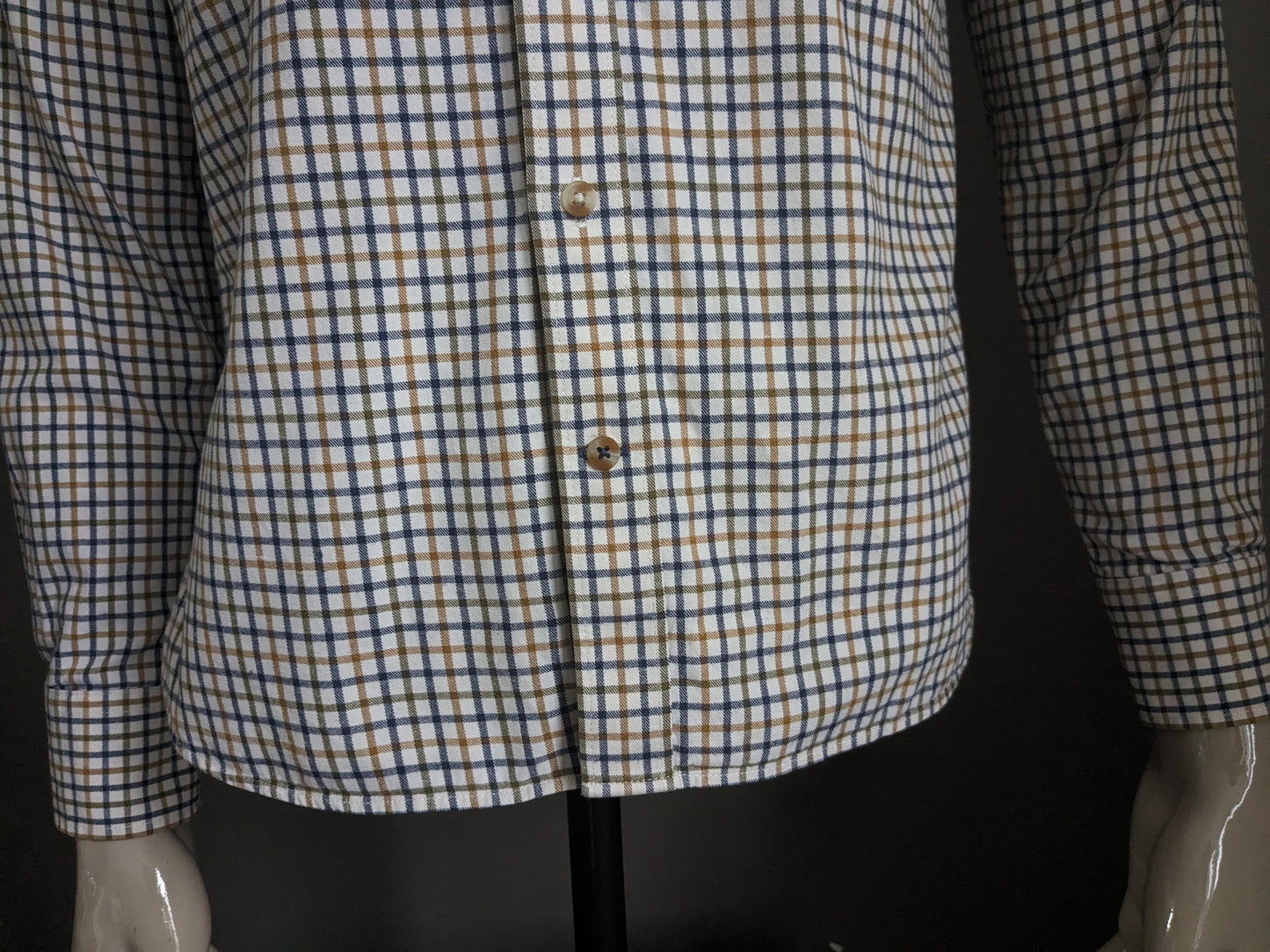 Skopes overhemd. Beige Blauw Groen Bruin geruit. Maat M.