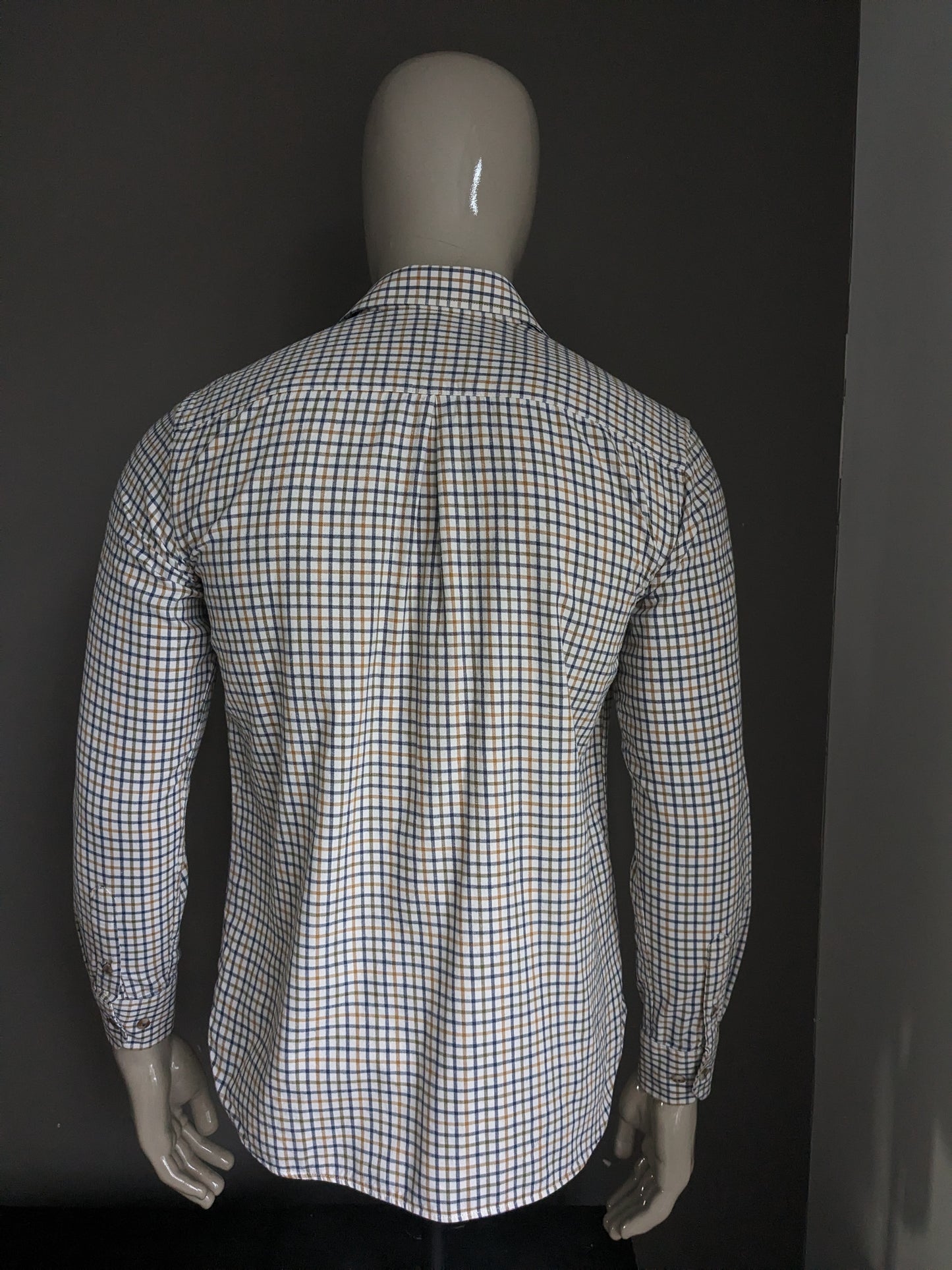 Skopes overhemd. Beige Blauw Groen Bruin geruit. Maat M.