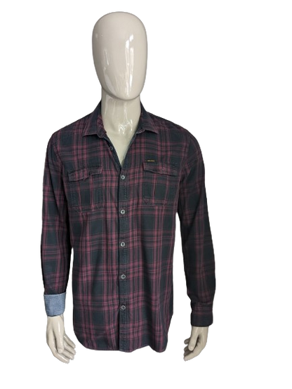 Camiseta PME Leyenda. Cuadros Burdeos Negro. Talla XL.