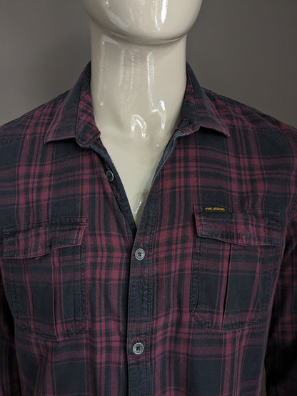 Camiseta PME Leyenda. Cuadros Burdeos Negro. Talla XL.