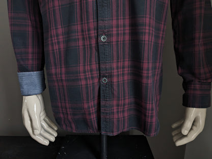 Camiseta PME Leyenda. Cuadros Burdeos Negro. Talla XL.