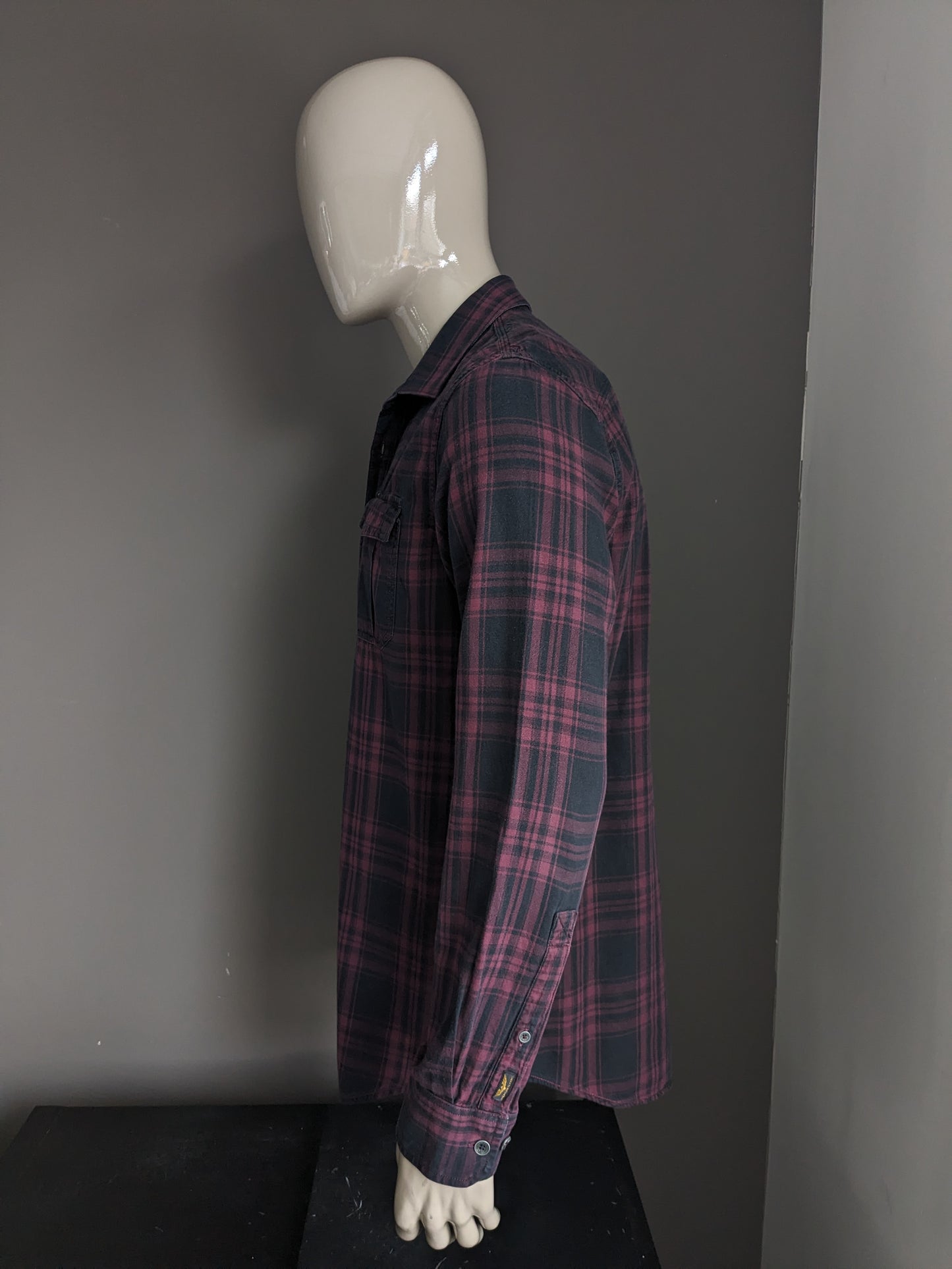 Camiseta PME Leyenda. Cuadros Burdeos Negro. Talla XL.