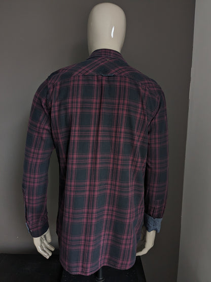 Camiseta PME Leyenda. Cuadros Burdeos Negro. Talla XL.