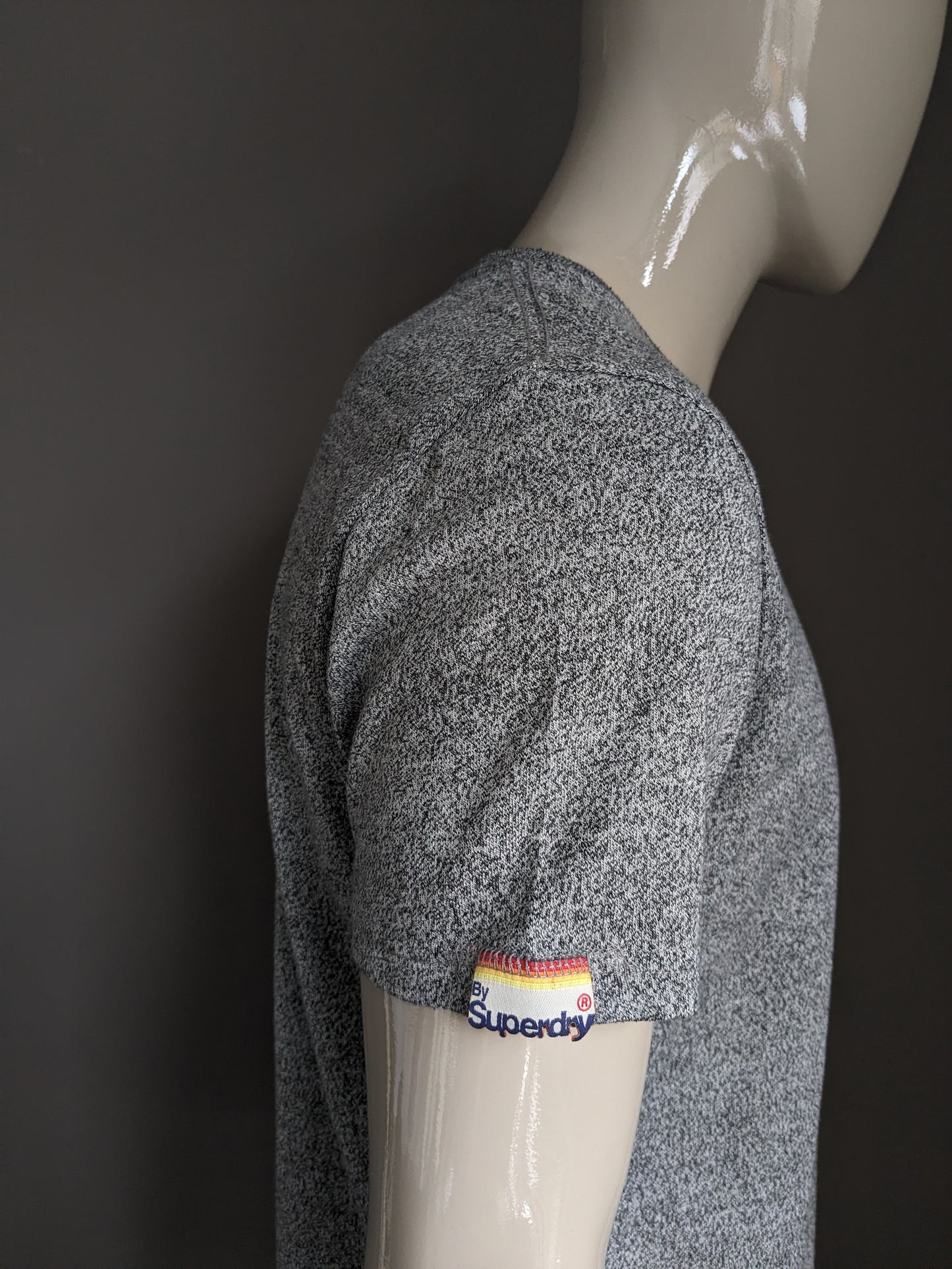 Superdry shirt. Zwart Grijs gemêleerd. Maat XL.