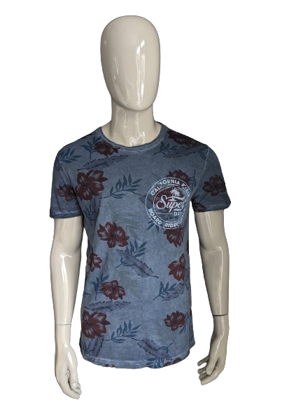 Chemise Superdry. Imprimé floral bleu rouge. Taille L.