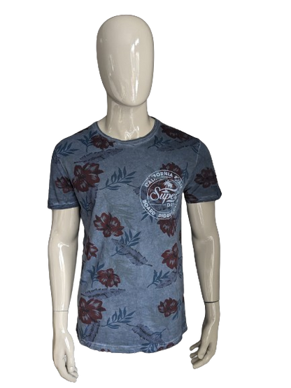 Chemise Superdry. Imprimé floral bleu rouge. Taille L.