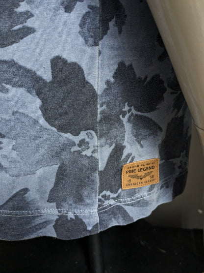 PME Legend shirt met V-Hals. Blauw bloemen print. Maat L.