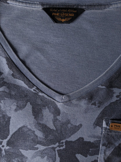 PME Legend shirt met V-Hals. Blauw bloemen print. Maat L.