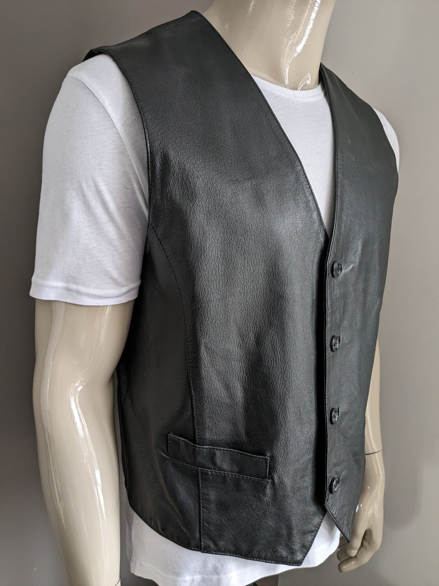 Gilet en cuir de porc Conwell. Double face. Noir XL avec poche intérieure.