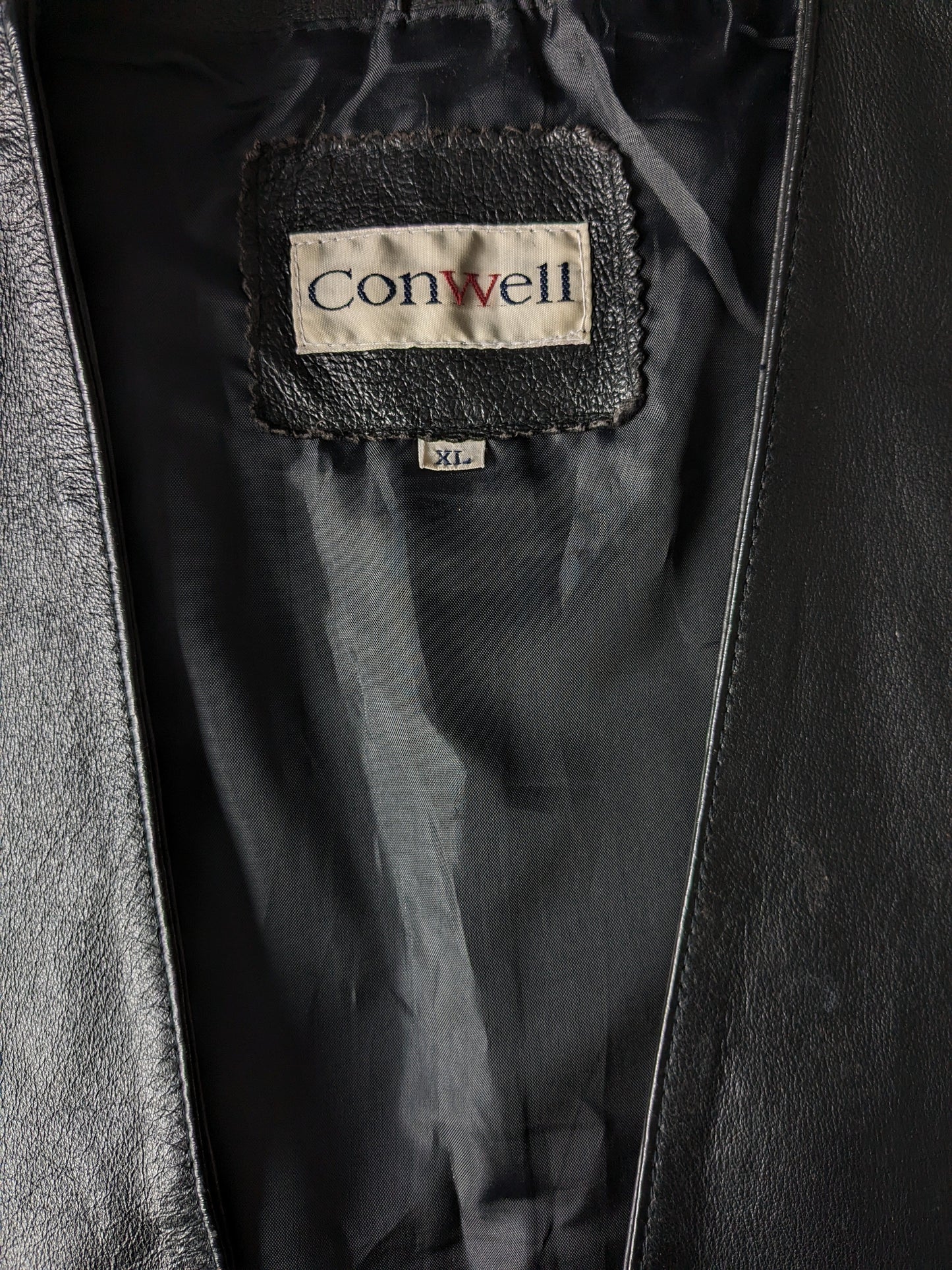 Gilet en cuir de porc Conwell. Double face. Noir XL avec poche intérieure.
