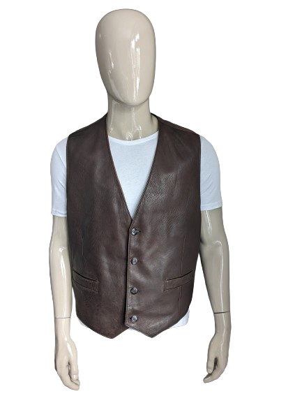 Trapper double -sided leather waistcoat. Dark brown with 2 inner pockets. Size 54/56 / XL