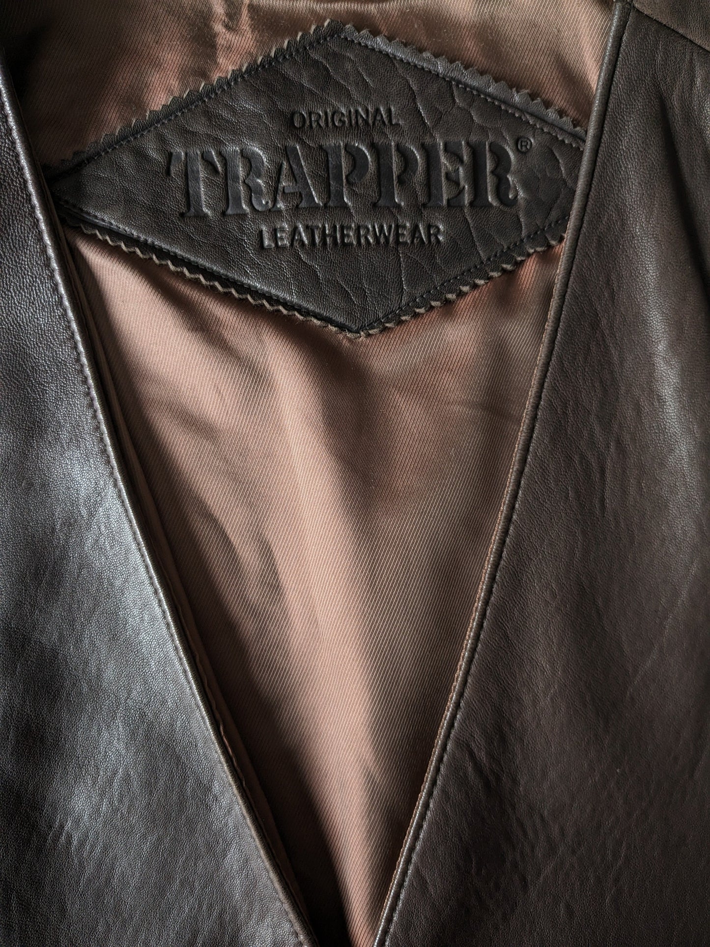 Trapper chaleco de cuero de doble lado. Marrón oscuro con 2 bolsillos internos. Tamaño 54/56 / xl