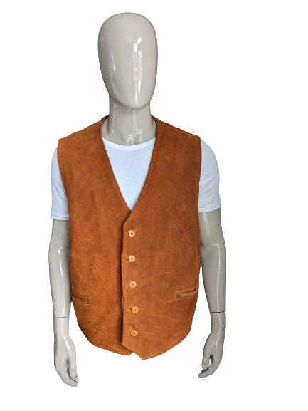 Gilet double face en cuir épais/daim camel.  Qualité lourde. Marron avec poche intérieure. Taille XXL/2XL.