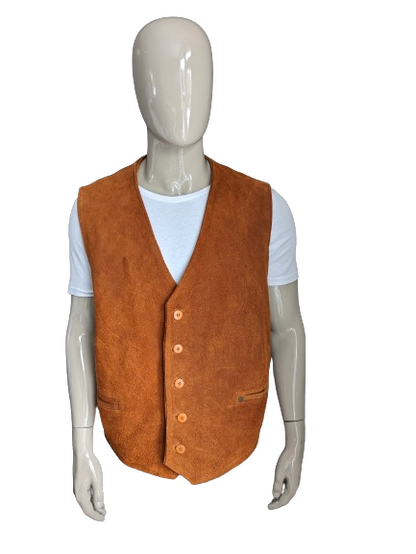 Gilet double face en cuir épais/daim camel.  Qualité lourde. Marron avec poche intérieure. Taille XXL/2XL.