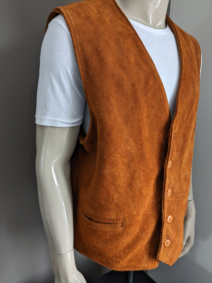 Gilet double face en cuir épais/daim camel.  Qualité lourde. Marron avec poche intérieure. Taille XXL/2XL.