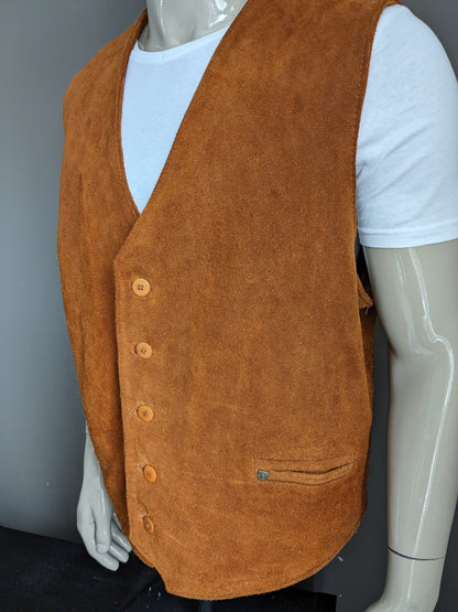 Gilet double face en cuir épais/daim camel.  Qualité lourde. Marron avec poche intérieure. Taille XXL/2XL.