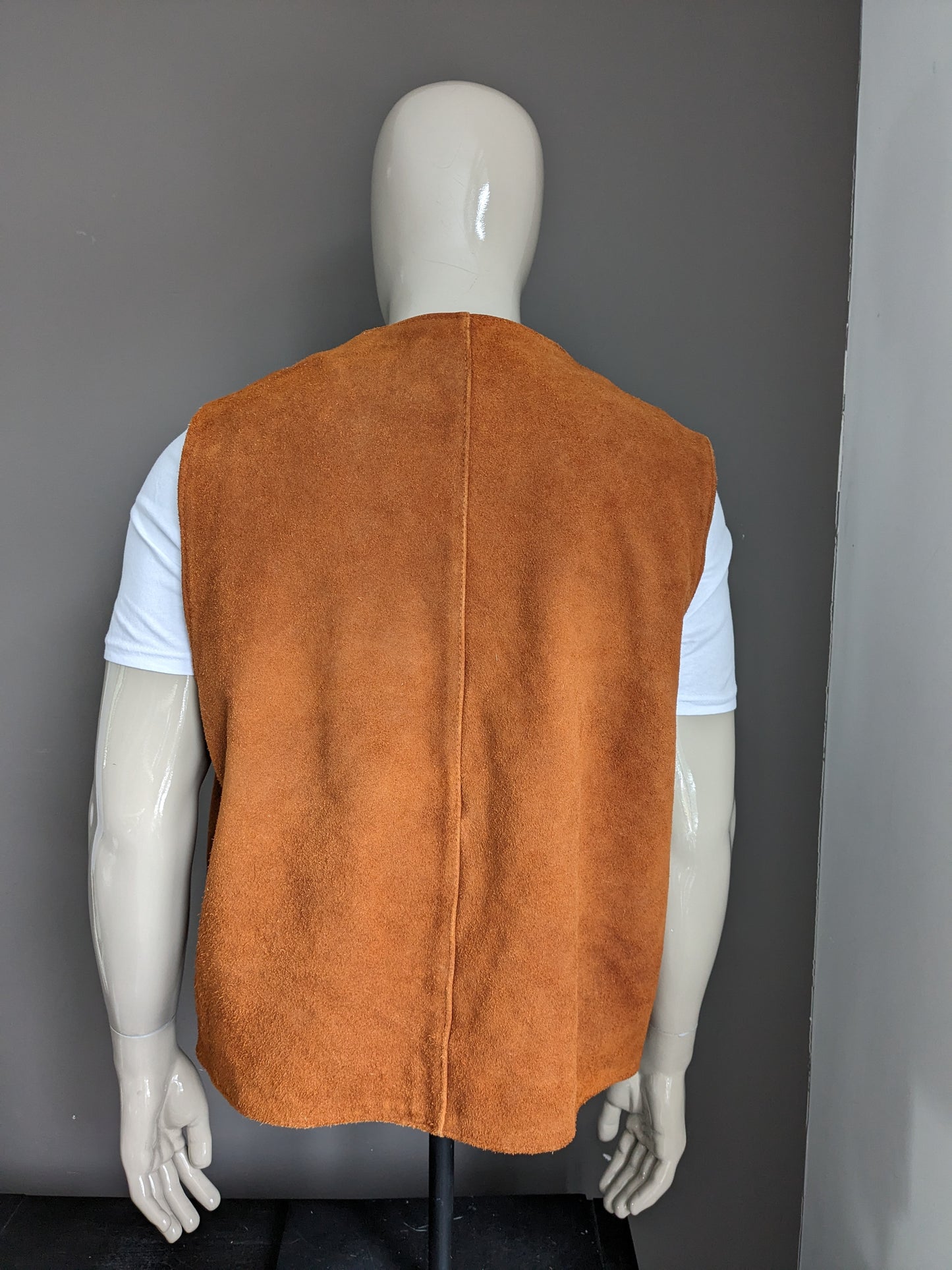 Gilet double face en cuir épais/daim camel.  Qualité lourde. Marron avec poche intérieure. Taille XXL/2XL.