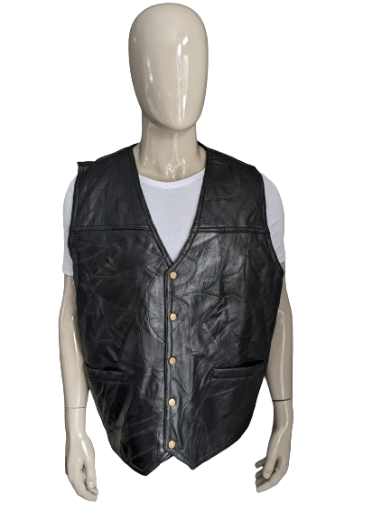 Leather double-sided waistcoat with press studs and patches. With inner pocket. Size 3XL / 4XL
