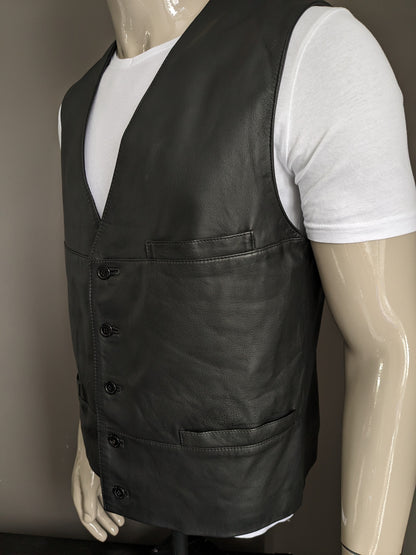 Dubbelzijdig Striwa leren gilet met 2 binnenzakken. Zwart. Maat L. #319