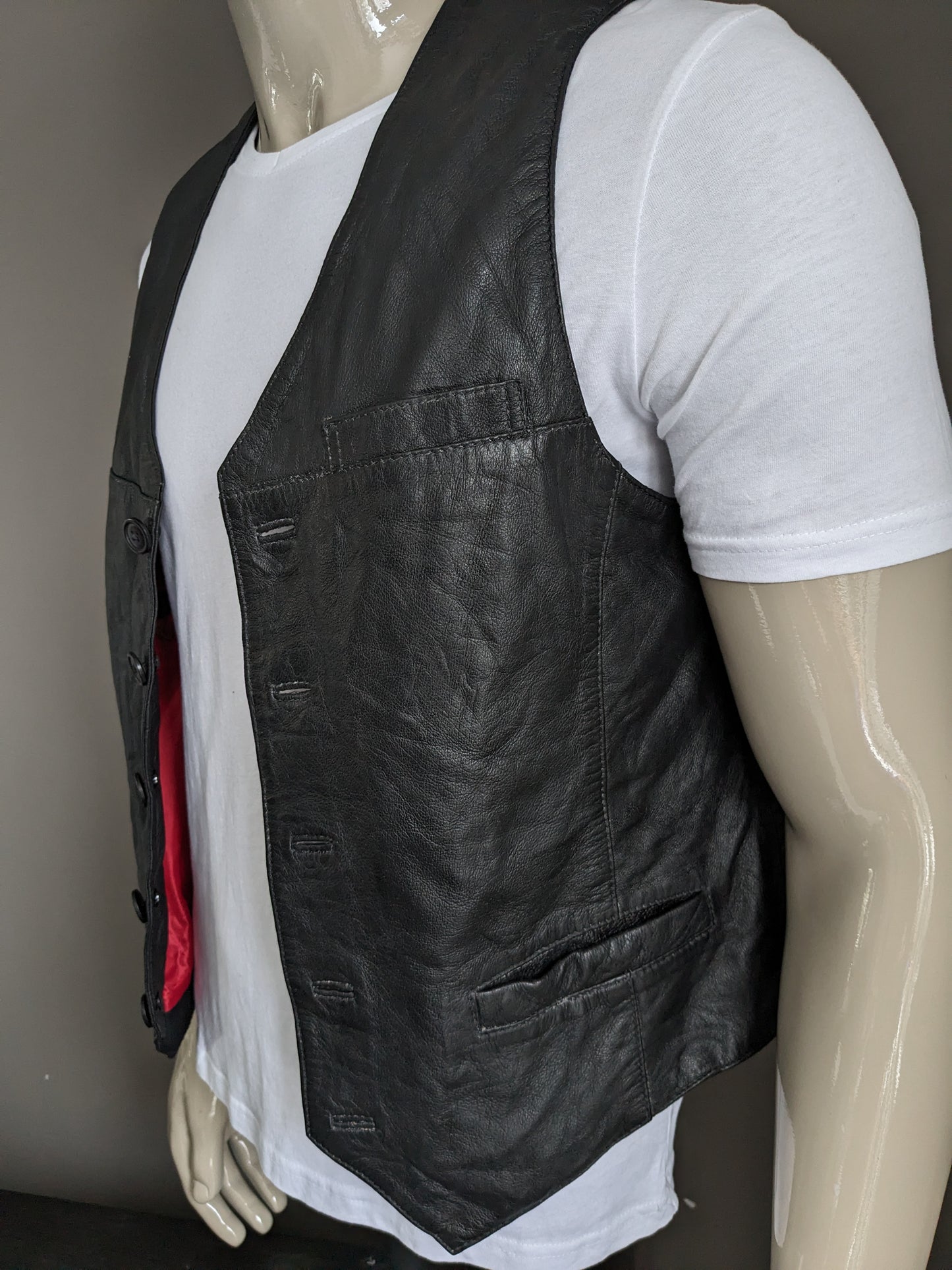 Double-sided Abbagliate leather waistcoat with 3 inner pockets. Black. Size 50 / M
