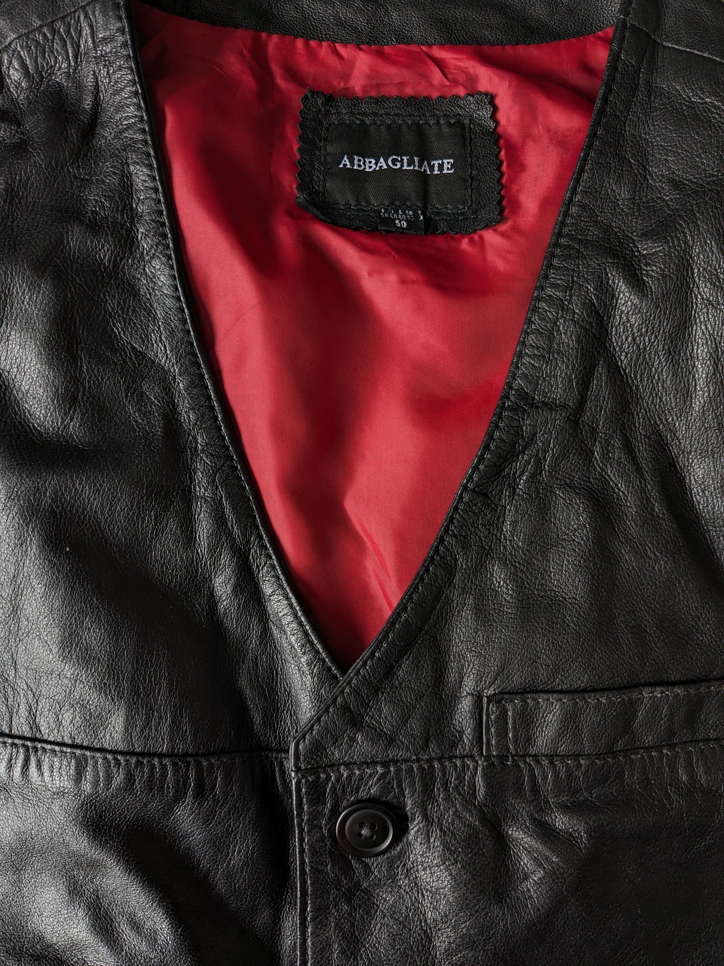 Double -sided abbagliate leather waistcoat with 3 inner pockets. Black. Size 50 / M