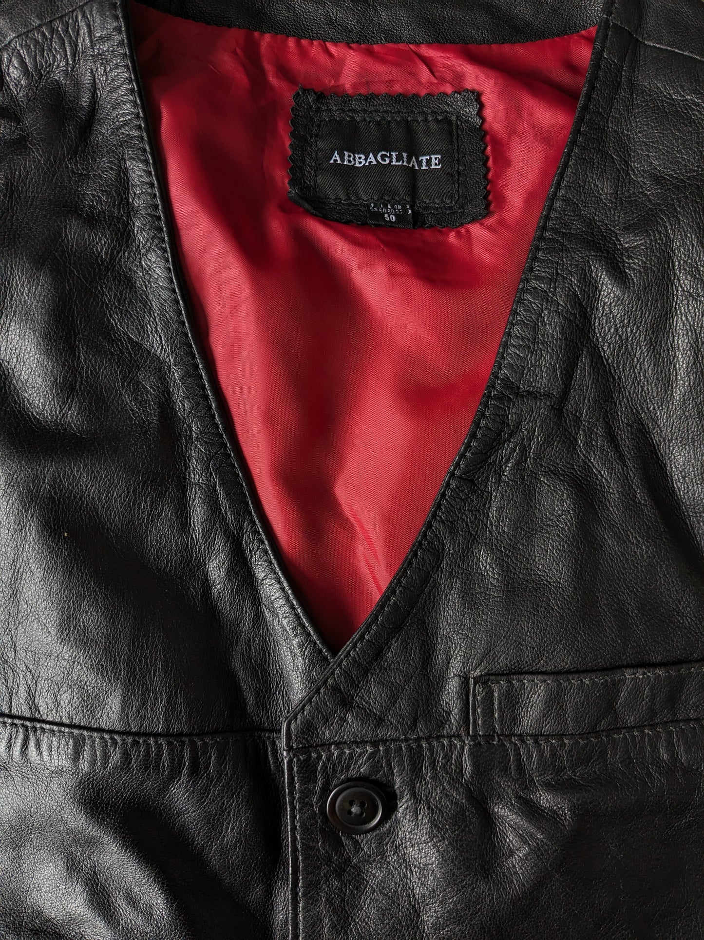 Double-sided Abbagliate leather waistcoat with 3 inner pockets. Black. Size 50 / M