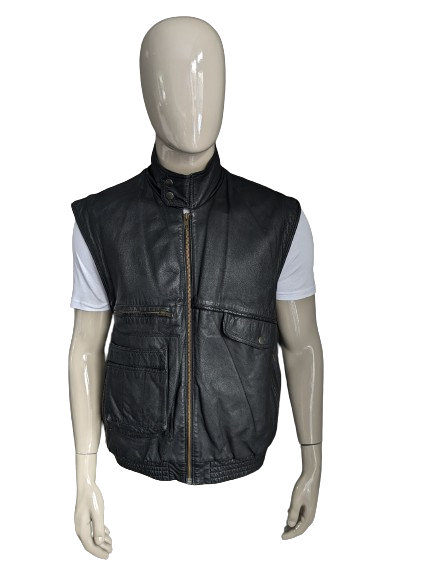 Vintage Aldo Colitti 80er - 90er Leder-Bodywarmer / Weste mit Innentaschen. Schwarz. Größe L.