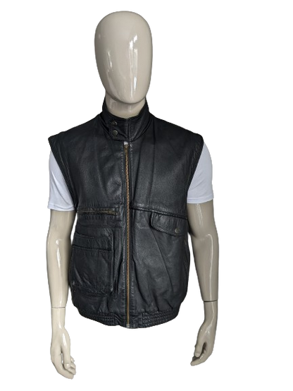Vintage Aldo Colitti 80er - 90er Leder-Bodywarmer / Weste mit Innentaschen. Schwarz. Größe L.
