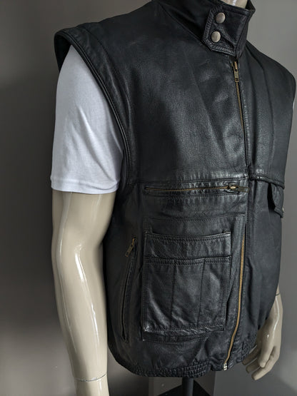 Vintage Aldo Colitti 80er - 90er Leder-Bodywarmer / Weste mit Innentaschen. Schwarz. Größe L.