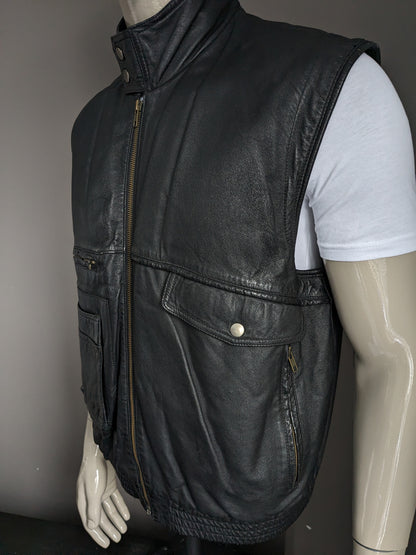 Vintage Aldo Colitti 80er - 90er Leder-Bodywarmer / Weste mit Innentaschen. Schwarz. Größe L.