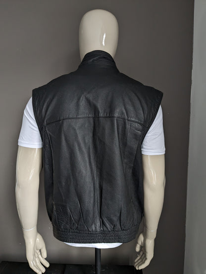 Vintage Aldo Colitti 80er - 90er Leder-Bodywarmer / Weste mit Innentaschen. Schwarz. Größe L.
