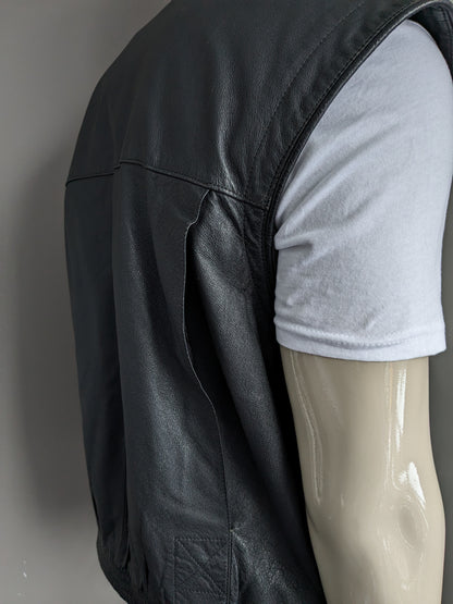 Vintage Aldo Colitti 80er - 90er Leder-Bodywarmer / Weste mit Innentaschen. Schwarz. Größe L.