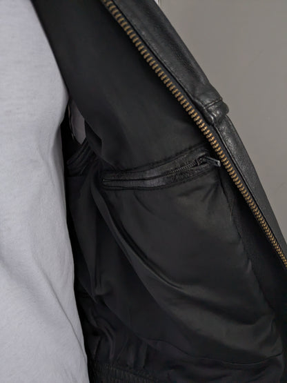 Vintage Aldo Colitti 80er - 90er Leder-Bodywarmer / Weste mit Innentaschen. Schwarz. Größe L.