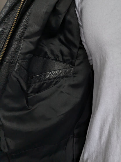 Vintage Aldo Colitti 80er - 90er Leder-Bodywarmer / Weste mit Innentaschen. Schwarz. Größe L.