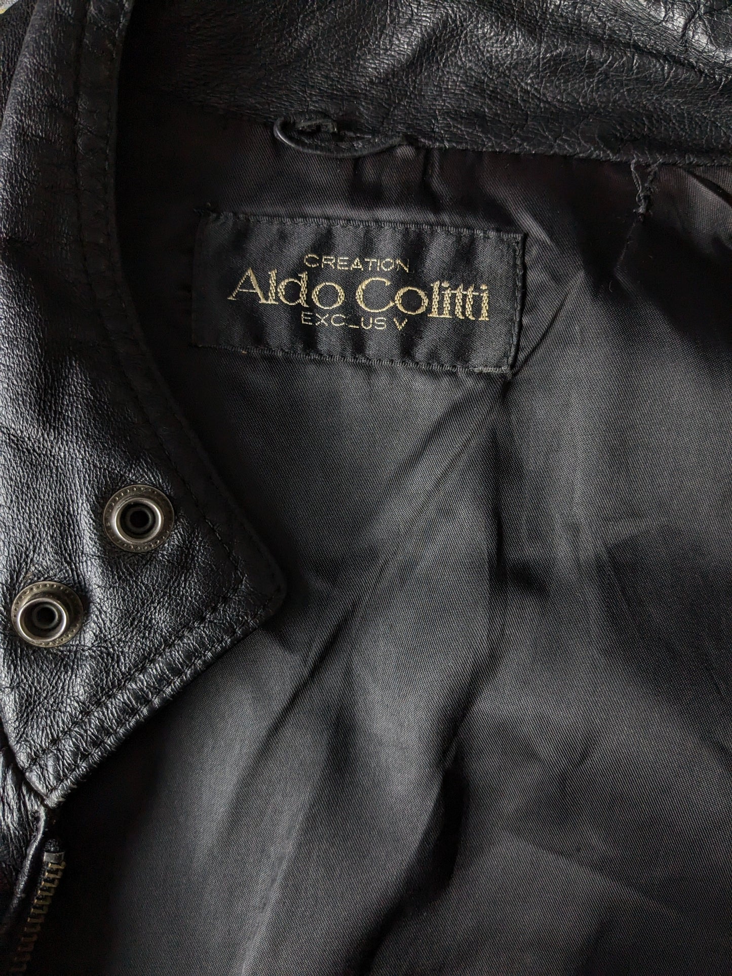Vintage Aldo Colitti 80er - 90er Leder-Bodywarmer / Weste mit Innentaschen. Schwarz. Größe L.