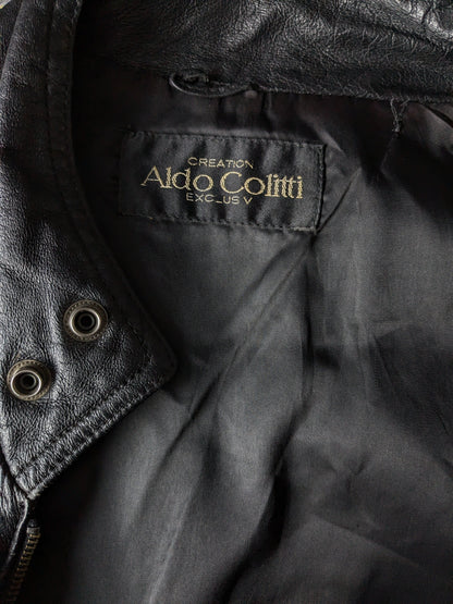 Vintage Aldo Colitti 80er - 90er Leder-Bodywarmer / Weste mit Innentaschen. Schwarz. Größe L.