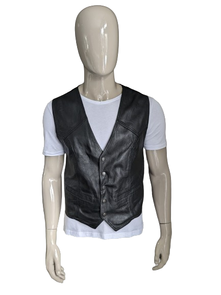 Leather waistcoat with press studs. Black. Size 50 / M. #321