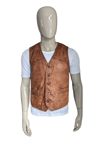 Maddox double -sided leather waistcoat with 3 inner pockets. Brown. Size M.