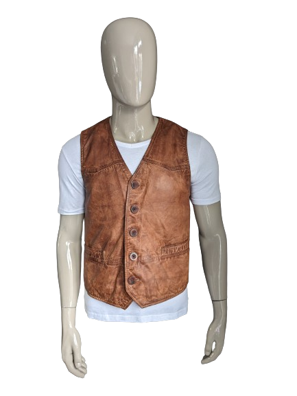Maddox dubbelzijdig leren gilet met 3 binnenzakken. Bruin. Maat M.