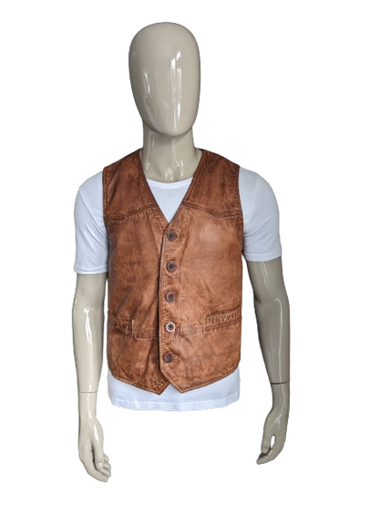 Maddox dubbelzijdig leren gilet met 3 binnenzakken. Bruin. Maat M.