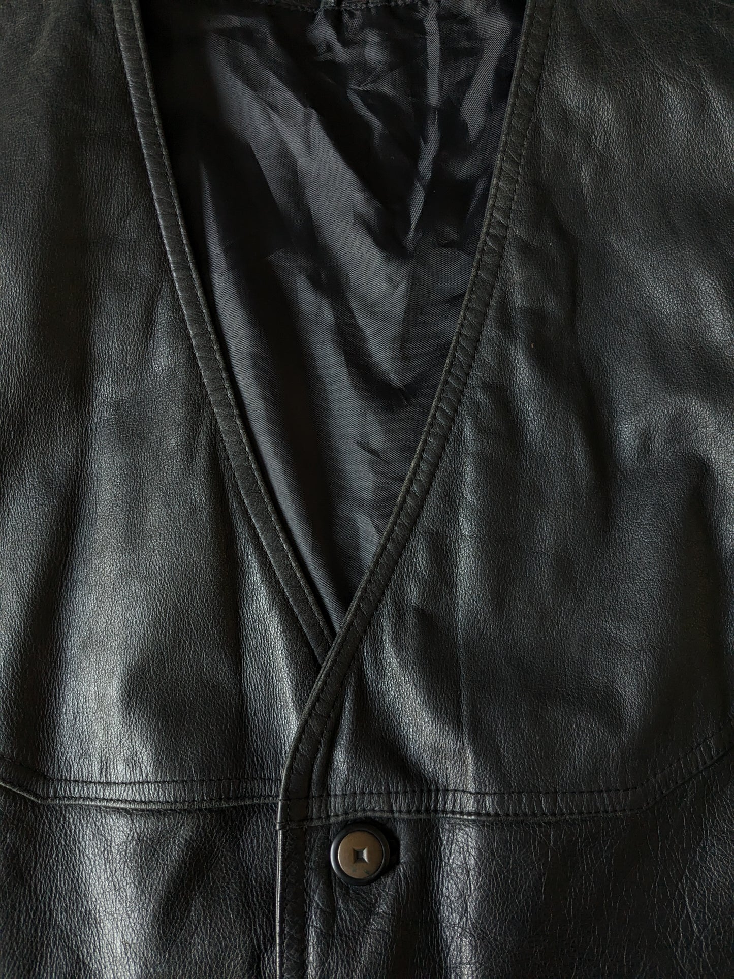 B Choix: gilet en cuir à double faces vintage avec 3 poches intérieures. Noir. Taille L. Mist 1 Knoop.