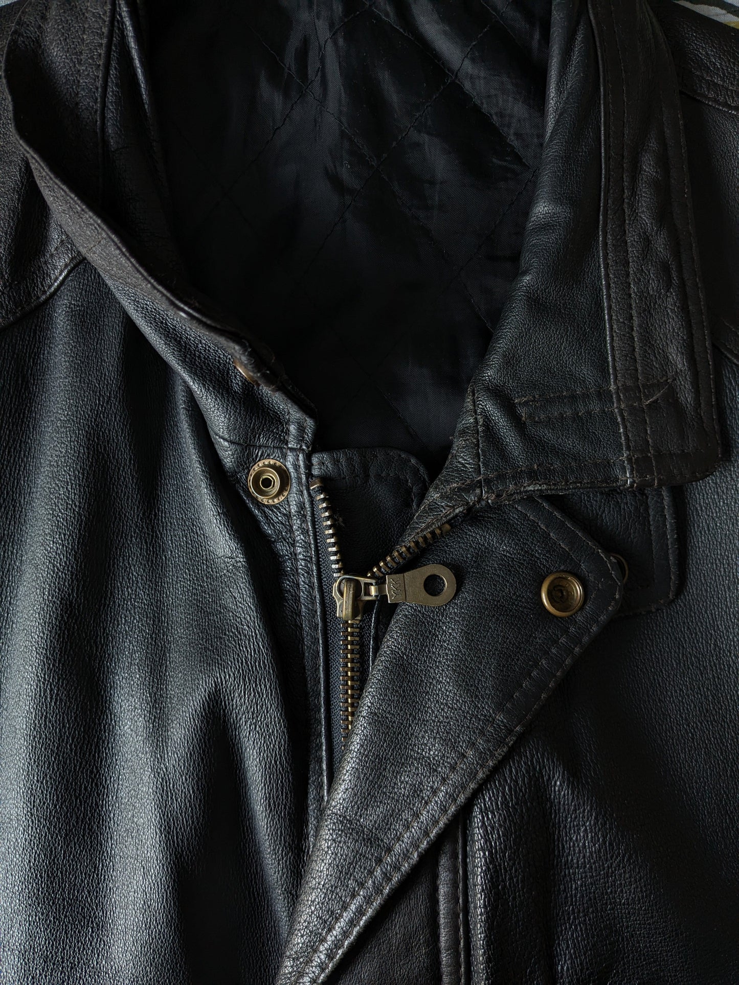 Henry Morrel in pelle vintage Walder / waistcoat con doppia chiusura. Nero. Dimensione XL / XXL.
