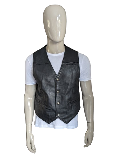 Origineel Route 66 dubbelzijdig leren gilet met drukknopen. Zwart. Maat M / L.