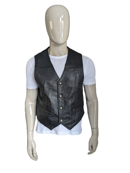 Origineel Route 66 dubbelzijdig leren gilet met drukknopen. Zwart. Maat M / L.
