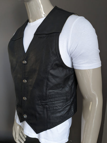 Origineel Route 66 dubbelzijdig leren gilet met drukknopen. Zwart. Maat M / L.